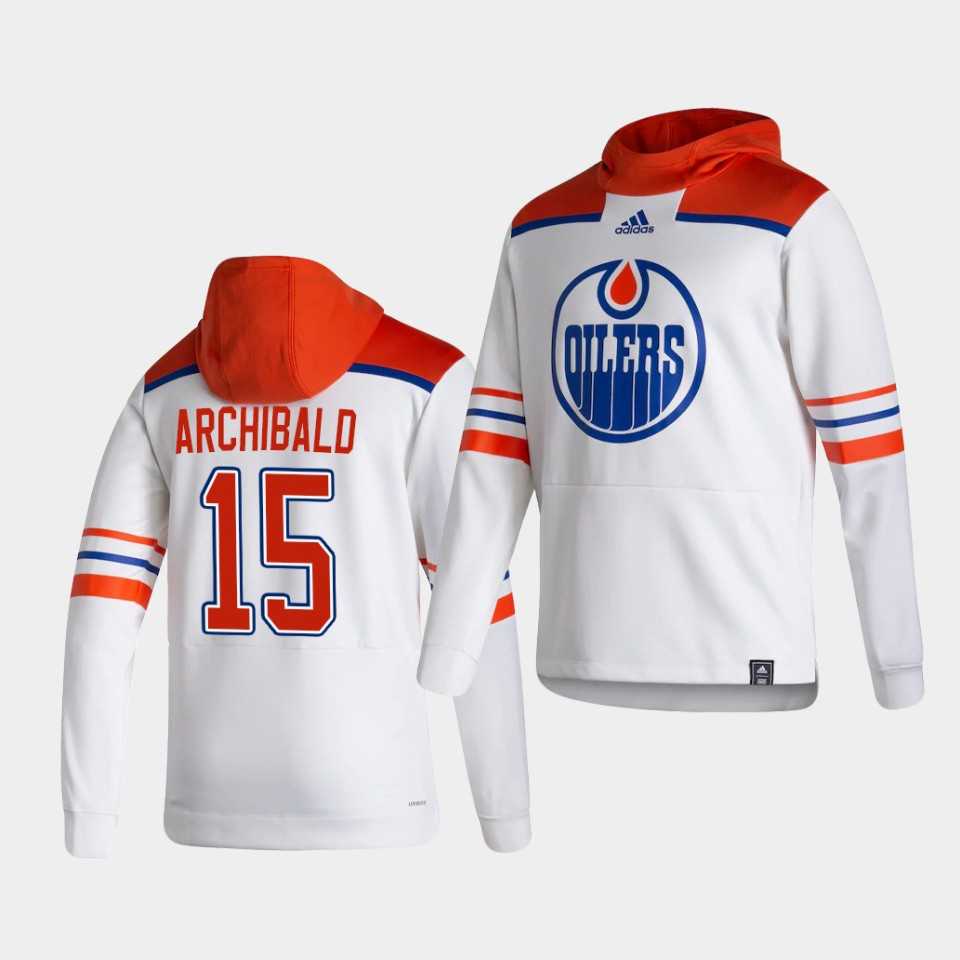 Men Edmonton Oilers 15 Archibald White NHL 2021 Adidas Pullover Hoodie Jersey
